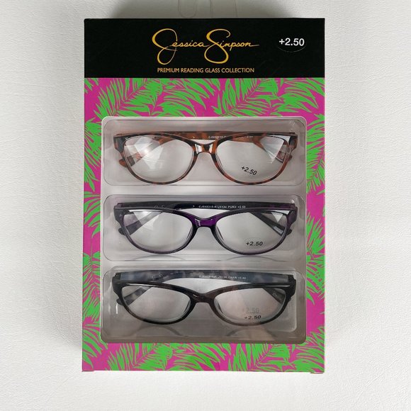 Jessica Simpson +2.50 Reading Glasses Black Purple Tortoise - Picture 1 of 3